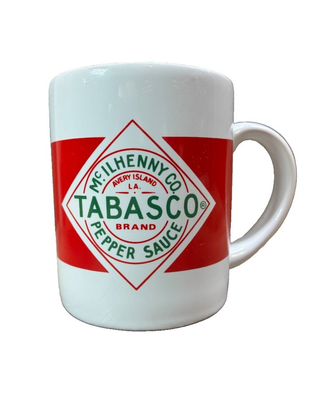 Vintage Tabasco Pepper Sauce Coffee Mug McIlhenny Co Avery Island Red White